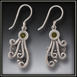 Silver Ocean Spray Drop Earrings with Peridot
