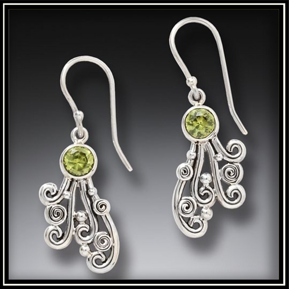 Silver Ocean Spray Drop Earrings with Peridot