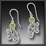 Silver Ocean Spray Drop Earrings with Peridot