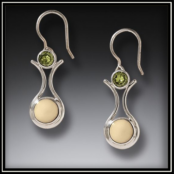 Fossilized Walrus Ivory Peridot Amphora Drop Earrings