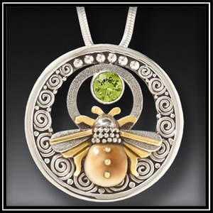 Legends Fossilized Walrus Tusk Silver Bee Pendant With Peridot