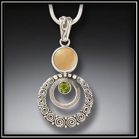 Ripples Fossilized Walrus Ivory Pendant with Peridot
