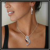 Mammoth Tusk Ivory Dancing Silver Mermaid Pendant