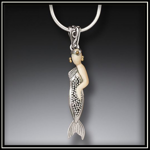 Delicate Mermaid Mammoth Ivory Tusk Silver Pendant
