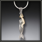 Delicate Mermaid Mammoth Ivory Tusk Silver Pendant