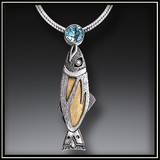 Treasures From the Stream Fossilized Walrus Ivory and Blue Topaz Necklace