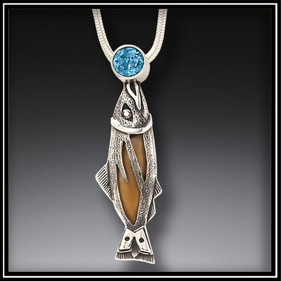 Bigger Fish Fossilized Walrus Ivory Silver Fish Pendant