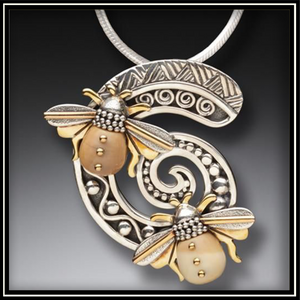 Fossilized Walrus Tusk Bee Spiral Necklace