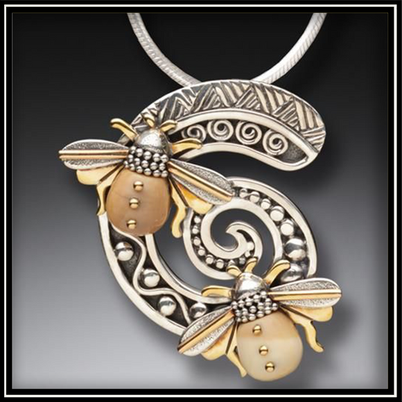 Fossilized Walrus Tusk Bee Spiral Necklace