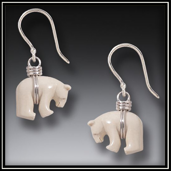 Mammoth Ivory Zuni Polar Bear Earrings