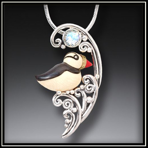 Puffin in the Waves Mammoth Tusk Ivory Necklace Alaska Best Shopping