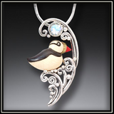 Puffin in the Waves Mammoth Tusk Ivory Necklace