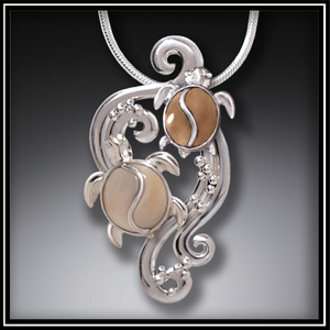 Turtles in the Surf Fossilized Walrus Ivory Sea Turtle Necklace