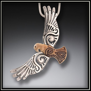 Circling the Sky Fossilized Walrus Ivory and Silver Eagle Pendant