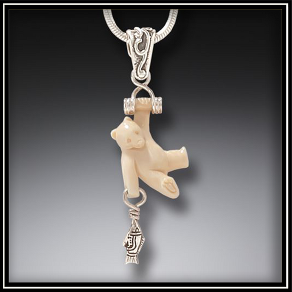 First Catch Ancient Mammoth Ivory and Silver Bear Pendant