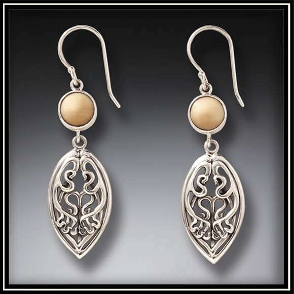 Art Nouveau Fossilized Walrus Ivory Drop Earrings