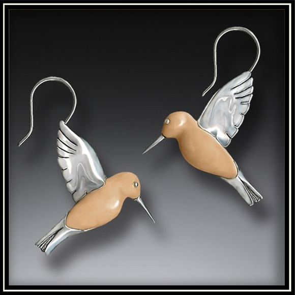 Fossilized Walrus Ivory Hummingbird Earrings