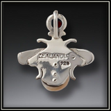 Fossilized Walrus Tusk Silver Bee Pendant Necklace with Garnet