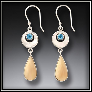 Mammoth Ivory Arctic Rain Blue Topaz Teardrop Earrings