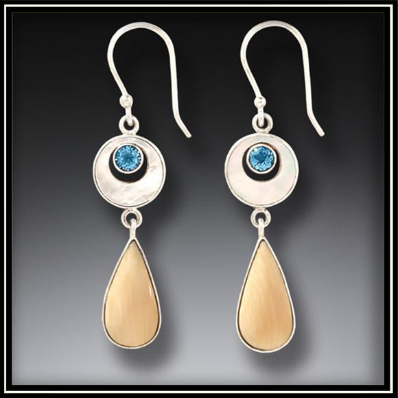 Mammoth Ivory Arctic Rain Blue Topaz Teardrop Earrings