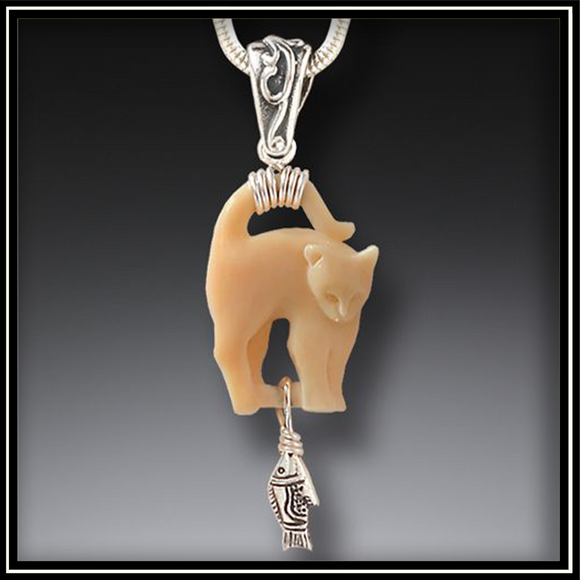 Cat's Meow Ancient Mammoth Ivory and Silver Pendant
