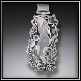 Fossilized Mammoth Ivory Carved Mermaid Dreaming with Ammonite Pendant