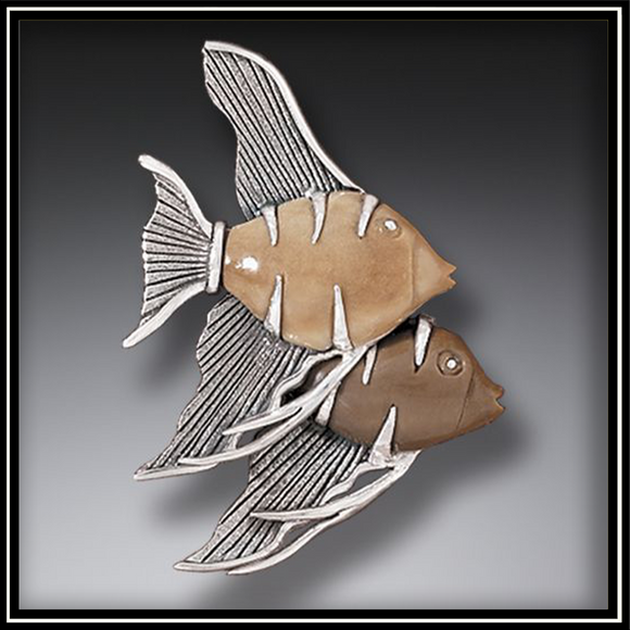 Fossilized Walrus Tusk Ivory Angelfish Necklace or Pin