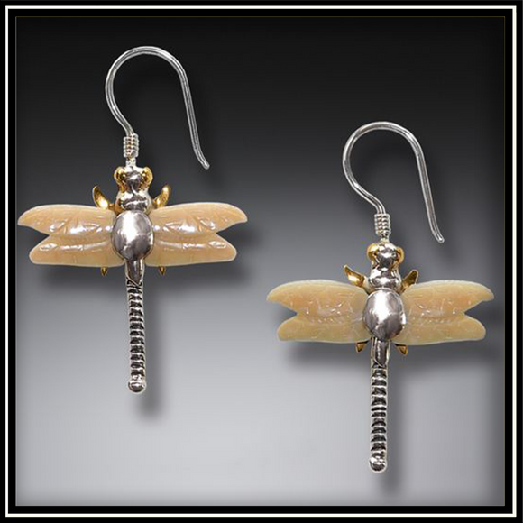 Fossilized Ivory Dragonfly Earrings