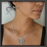 Winged Currents Fossilized Ivory Silver Dragonfly Paua Pendant or Pin