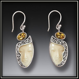 Enigma Mammoth Ivory Goddess Citrine Drop Earrings