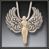 Guardian Heart Ancient Mammoth Ivory and Sterling Silver Angel Pendant
