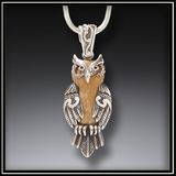 Wise One Fossilized Walrus Ivory and Silver Owl Pendant