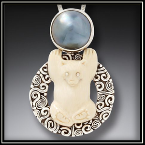Ancient Ivory and Mabe Pearl Polar Bear Pen Necklace