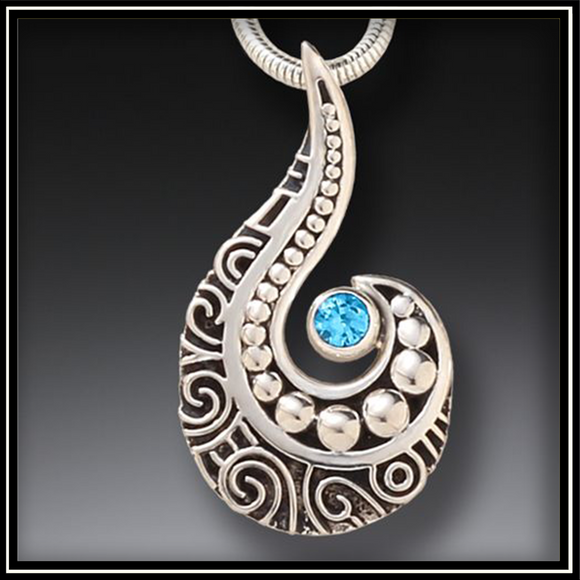 Silver and Blue Topaz Ocean Wave Pendant