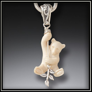 Out on a Limb Fossilized Mammoth Ivory Bear Pendant