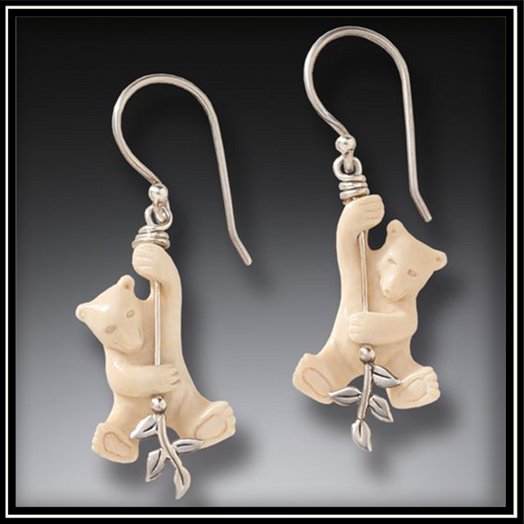 Out on a Limb Fossilized Mammoth Ivory Bear Earrings