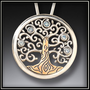 Tree of Life Fossilized Walrus Ivory and Rainbow Moonstone Pendant