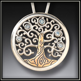 Tree of Life Fossilized Walrus Ivory and Rainbow Moonstone Pendant