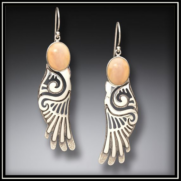 Fossilized Walrus Ivory Silver Wing Earrings