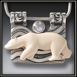 The Seeker Mammoth Ivory Polar Bear Necklace with Rainbow Moonstone