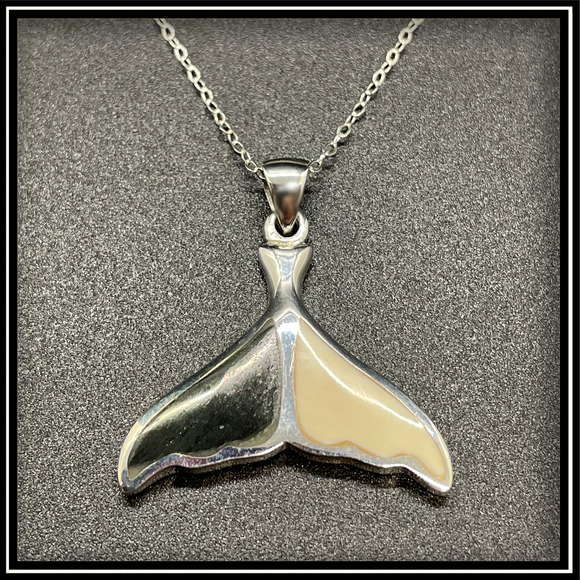 Large Jade & Mammoth Ivory Whale Tail Necklace