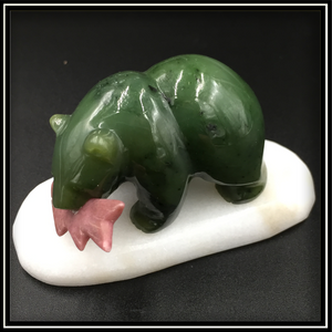Jade Bear with Rhodonite Fish Carving