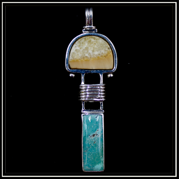 Walrus Ivory and Turquoise Pendant