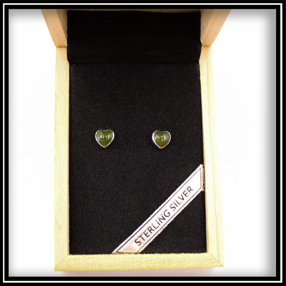 Jade Heart Stud Earrings 7mm
