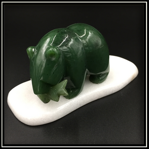 Jade Bear with Fish Carving